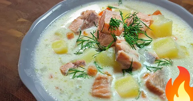 Постер Уха из форели со сливками по-фински (лохикейтто)