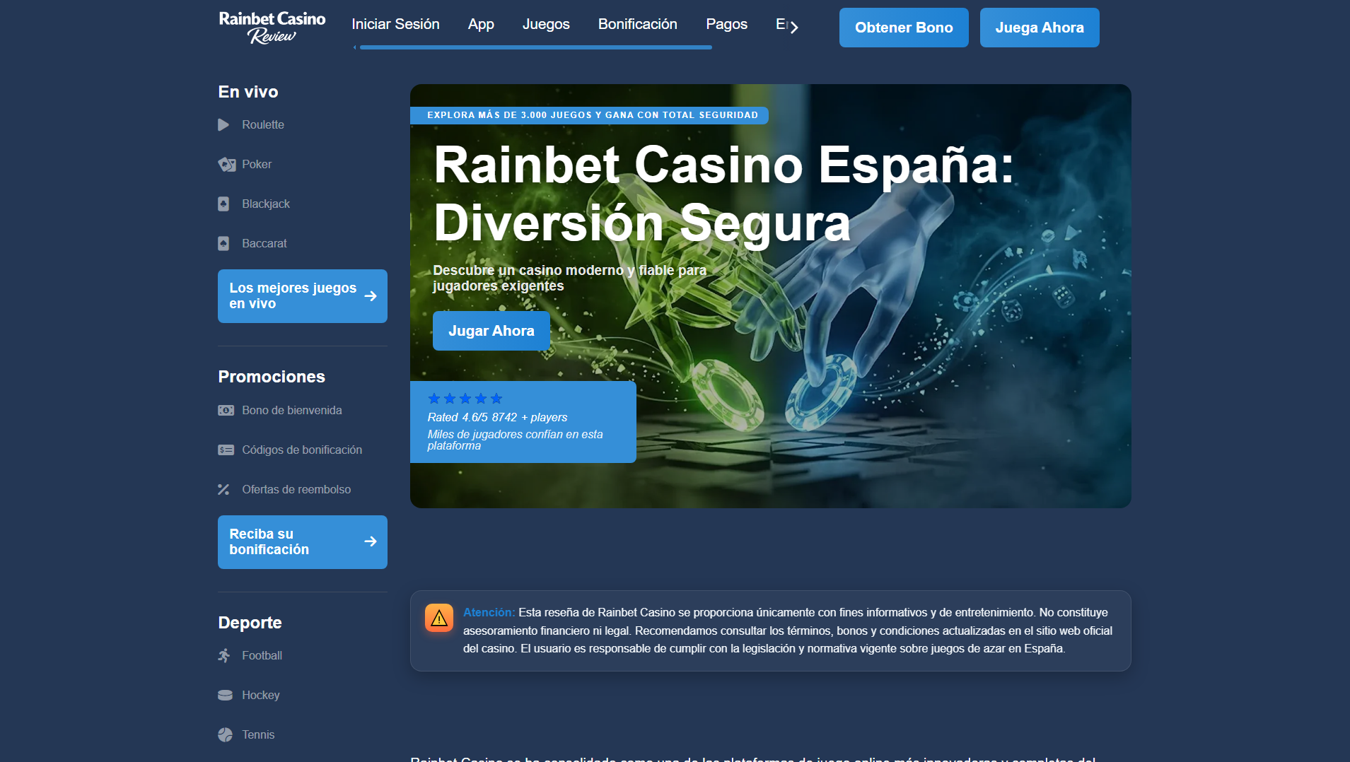 Stored capture of rainbetcasinoonline.es