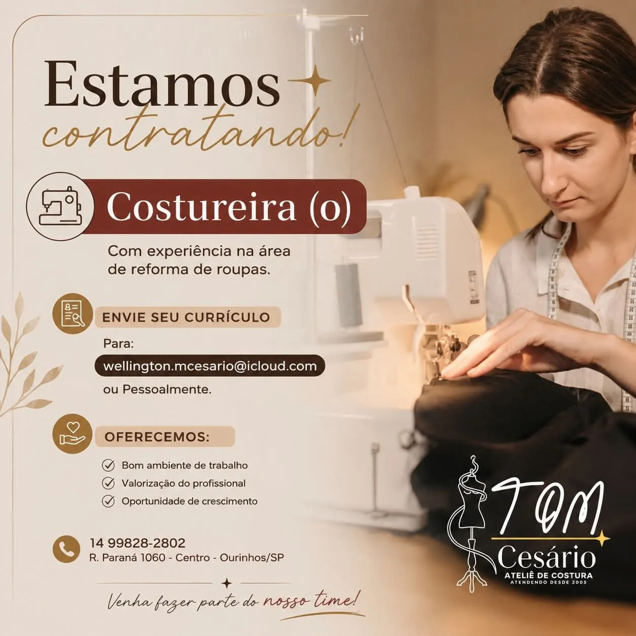 Costureira (o) No Tom Cesario