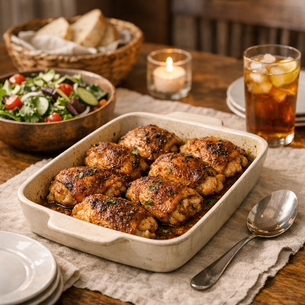 Oven Baked Chicken Thighs Crispy and Juicy finished dish