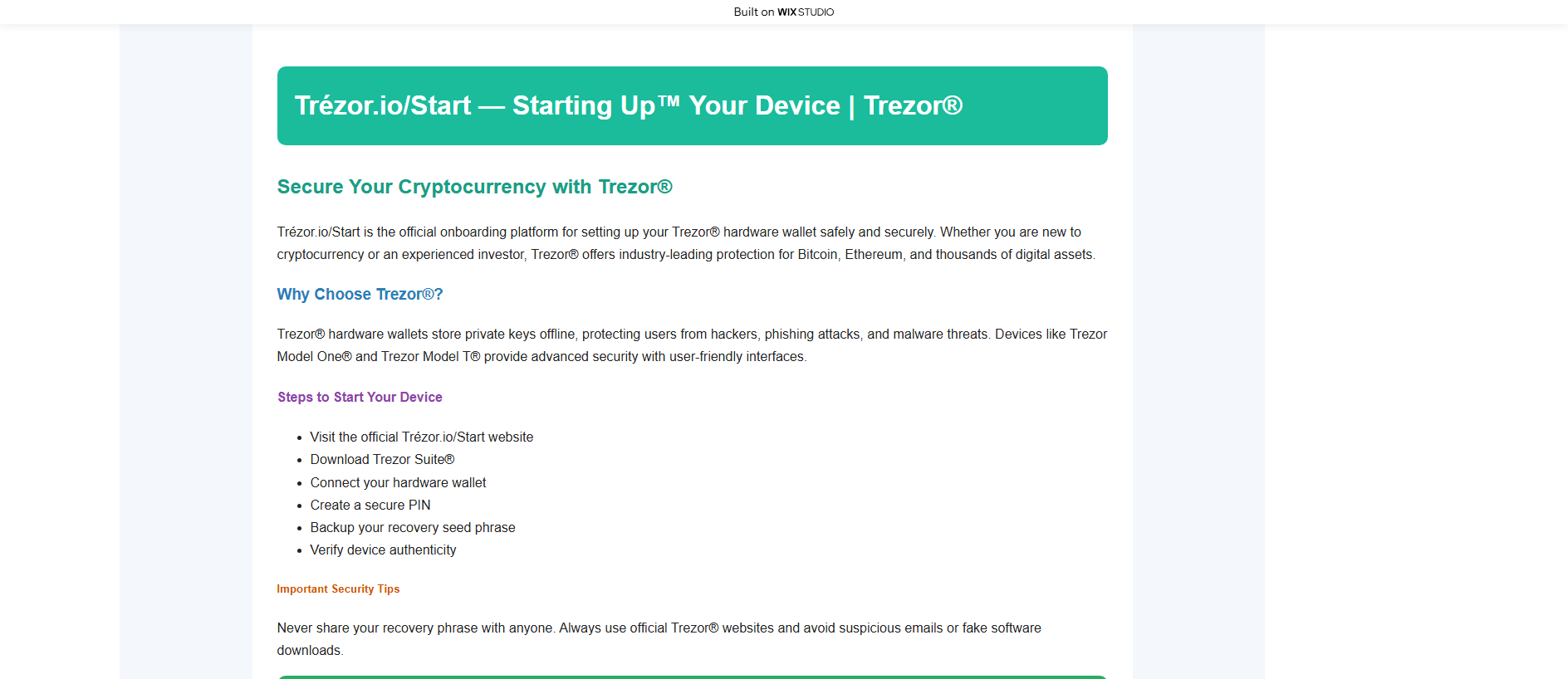 Screenshot of started-trxio.wixstudio.com