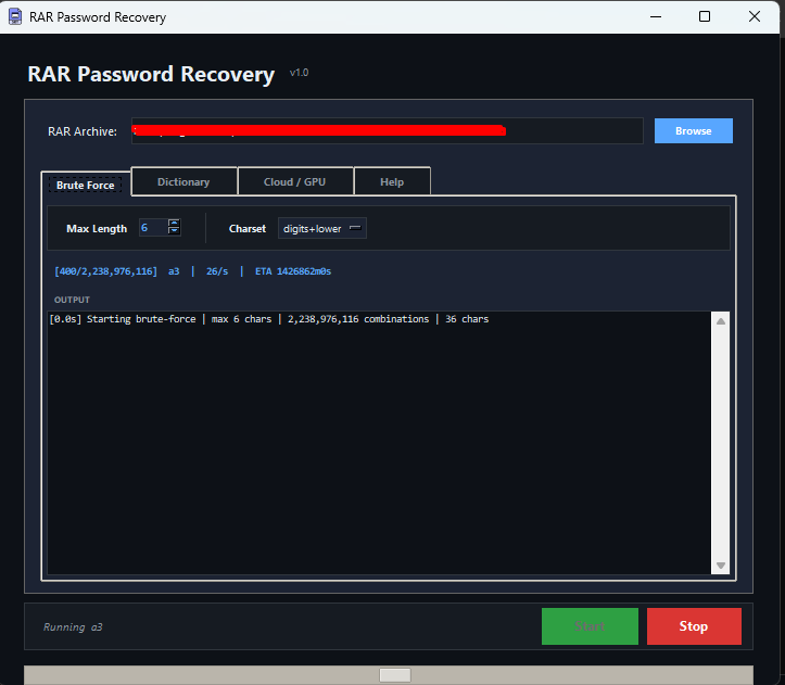 RAR Password Recovery Pro Screenshot