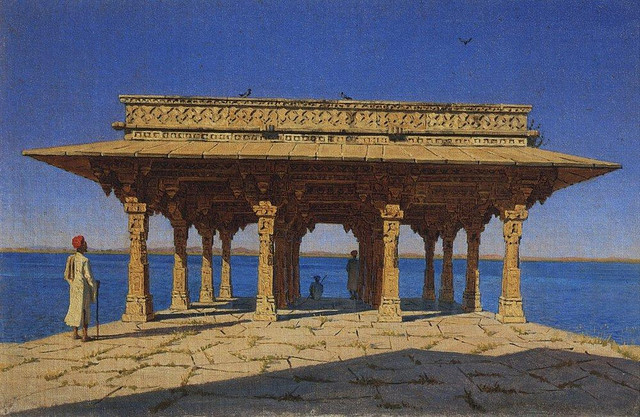 Вечер на озере Один из павильонов на Мраморной набережной в Раджнагаре (княжество Удайпур) 1874