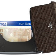 Card Case Open Brown Grid Leather