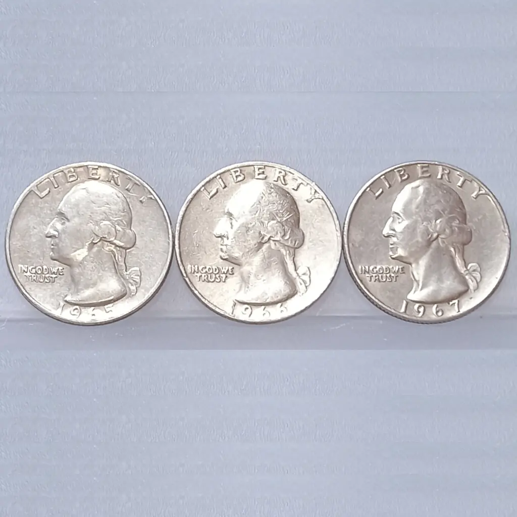 Lote com 3 Moedas Washington Quarter 1965 – 1966 – 1967 MBC Bonitas |KM# 154a