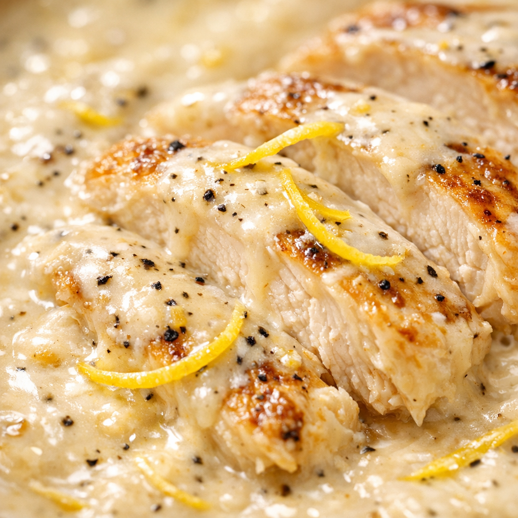 Easy Creamy Lemon Chicken Skillet (One Pan) cooking process