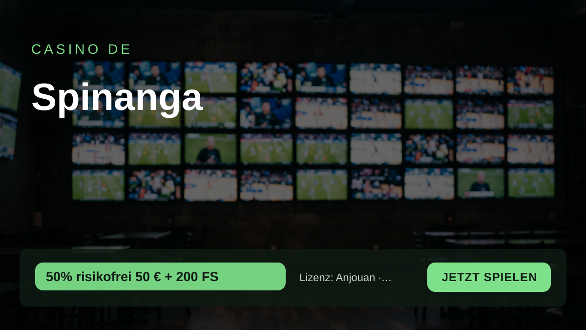 Spinanga Casino — Willkommensbonus 50% risikofrei 50 € + 200 FS, Zahlungen: Visa, Mastercard, Sofort, Revolut, MiFinity