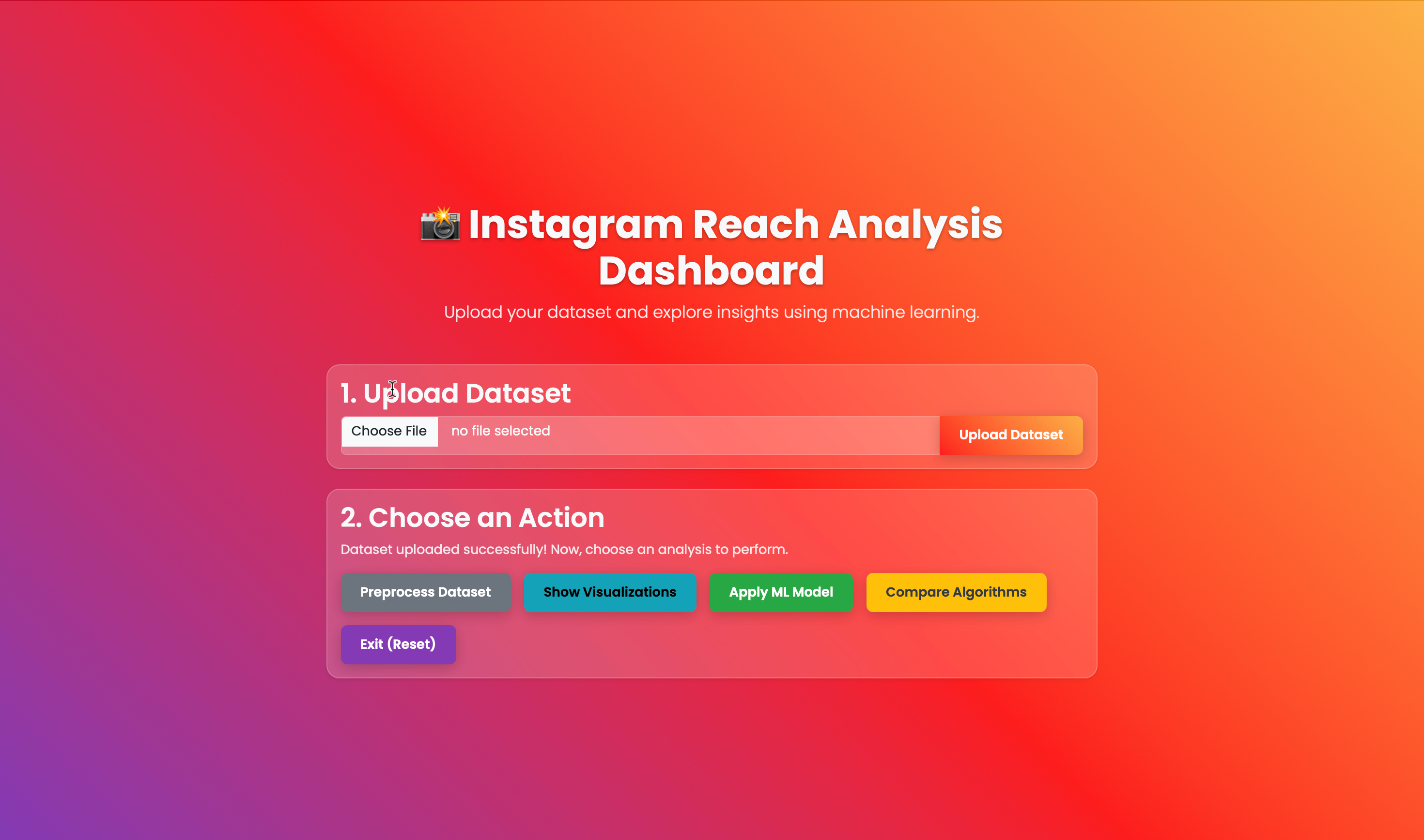 Screenshot of Instagram Reach Analysis using Machine Learning Algorithms