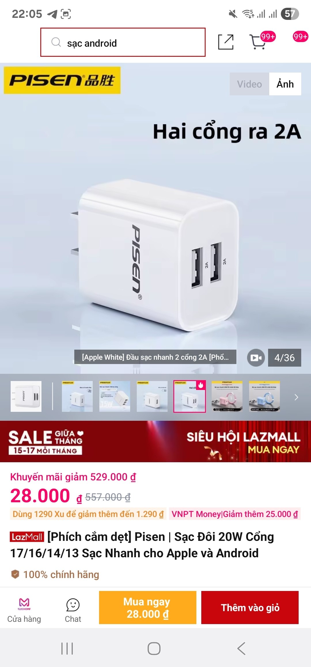 [Phích cắm dẹt] Pisen | Sạc Đôi 20W Cổng 17/16/14/13 Sạc Nhanh cho Apple và Android
