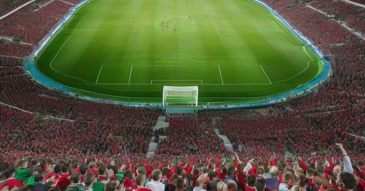 A stadium lit with fans during a UEFA Nations League football match between Portugal and Norway