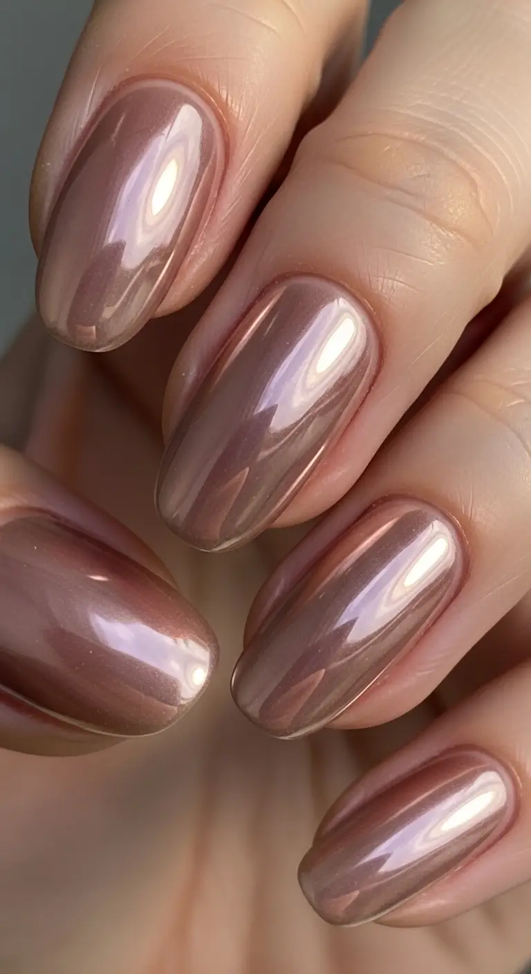 Soft Rose Gold Chrome Squoval Nails