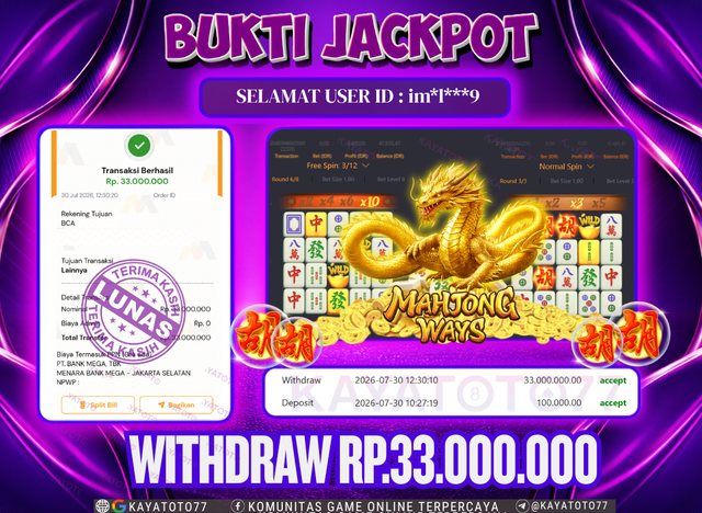 KAYATOTO77 - Bukti Jackpot Besar Di KAYATOTO77 Dalam Permainan MAHJONG WAYS   - PGSOFT