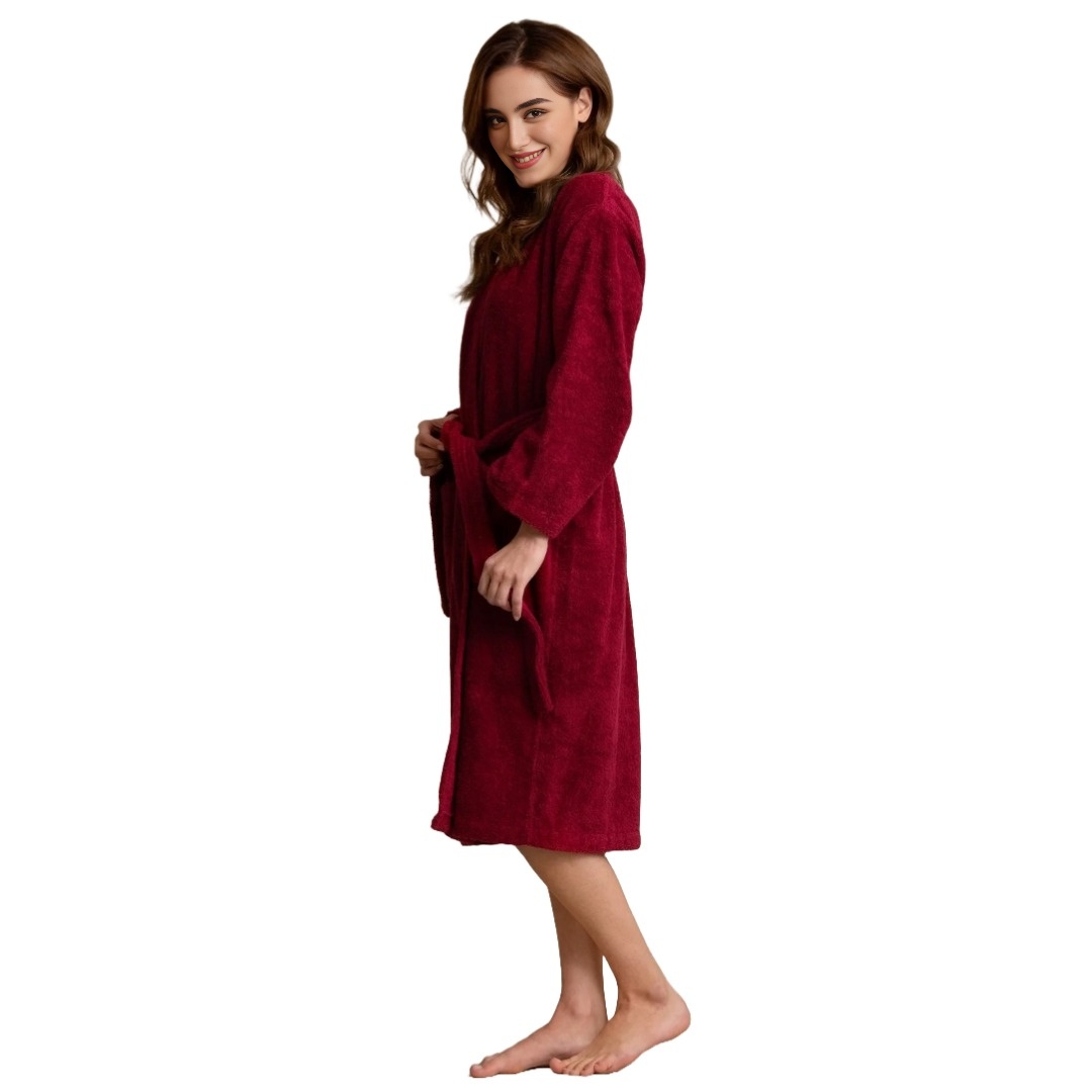 Women's 100% Cotton Terry SPA Bathrobe Red S/M view 4