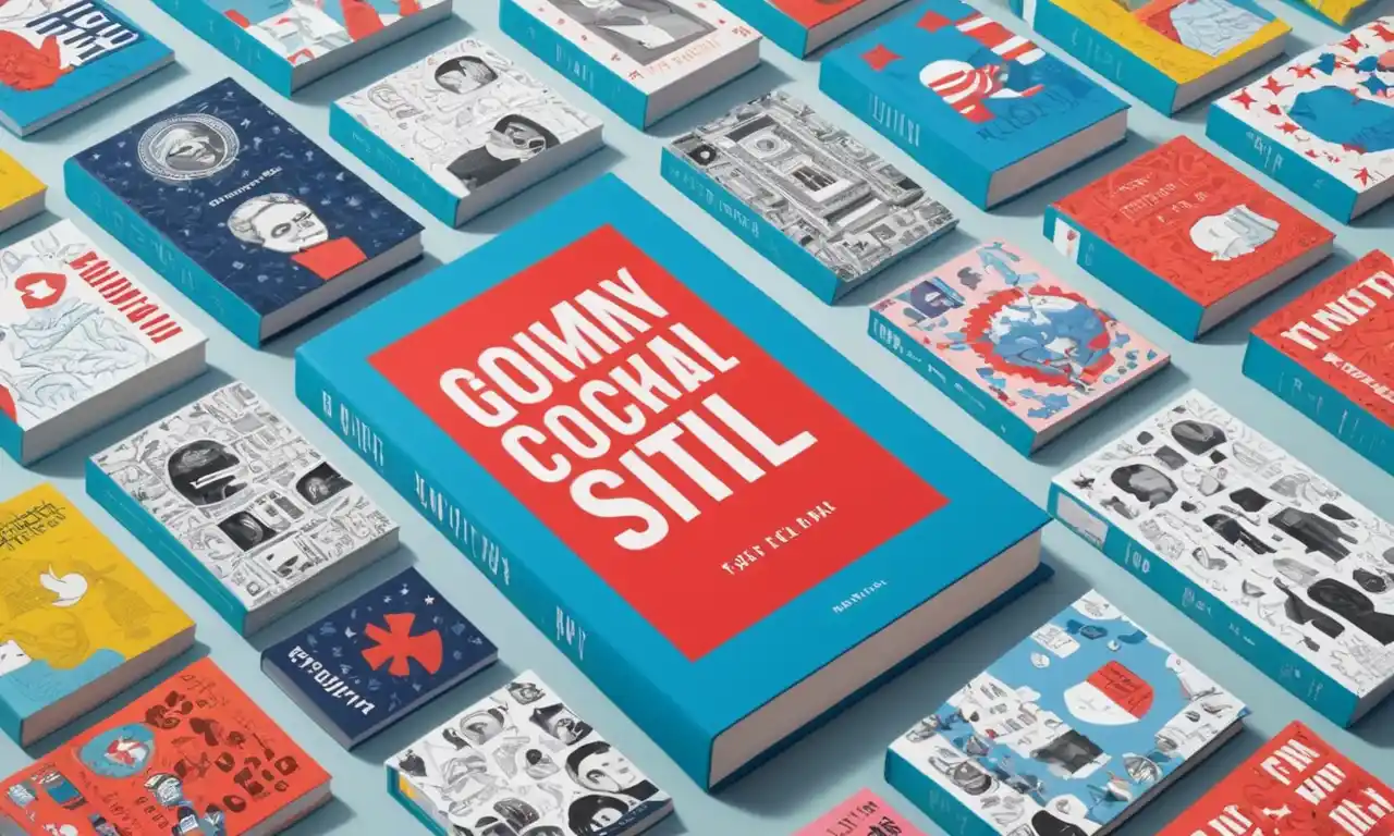 Una cubierta de libros con un título de fuente audaz rodeado de imágenes de política, libros y redes sociales.