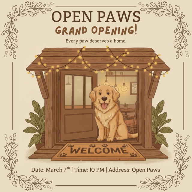 Open Paws Grand Opening Poster
