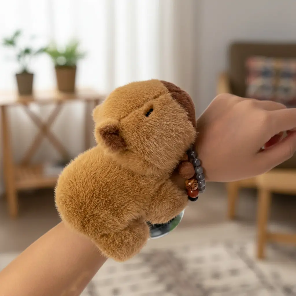 Peluche Capibara Pulsera colocado en el brazo