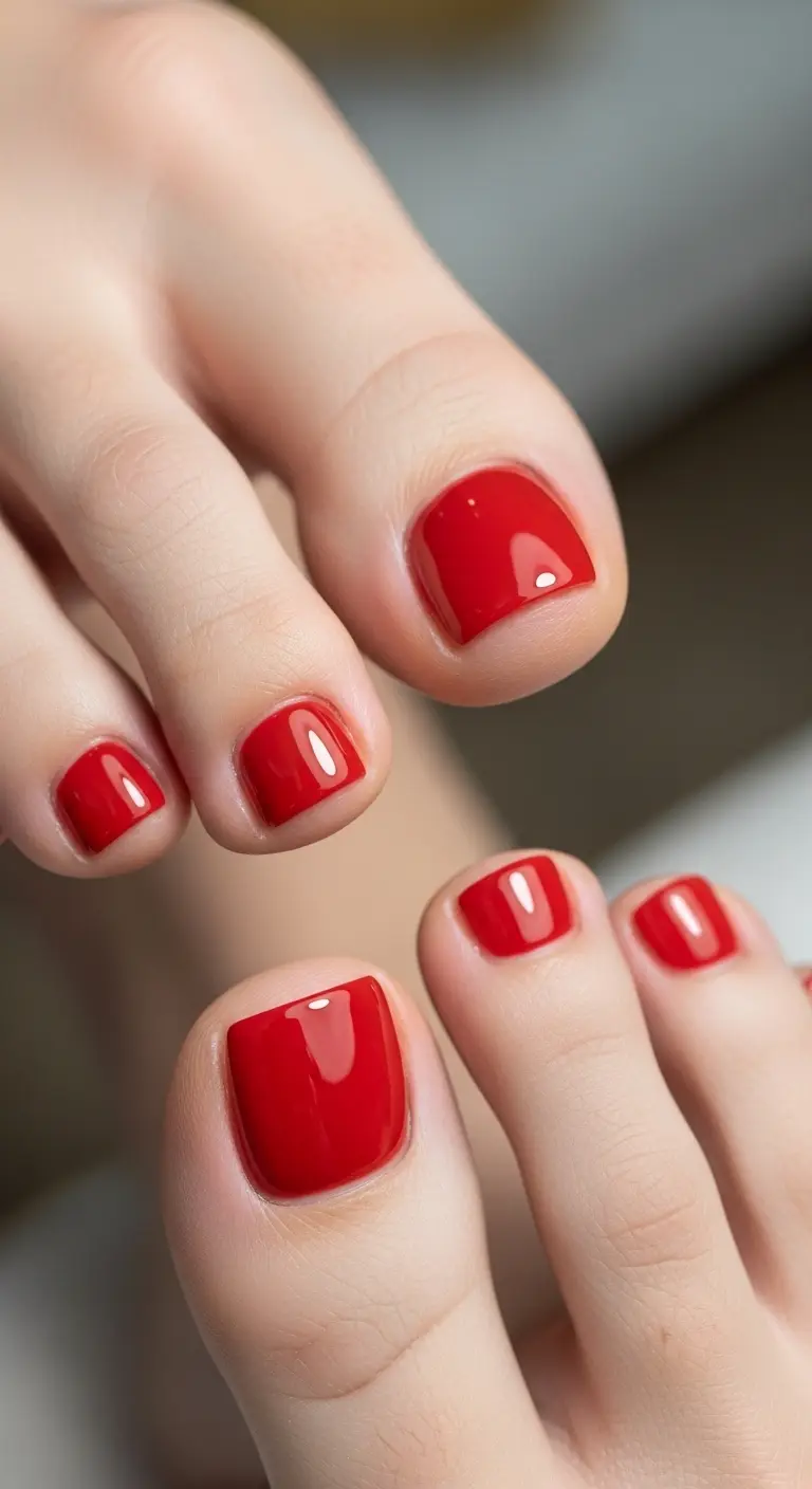 Tomato Red Glossy Pedicure