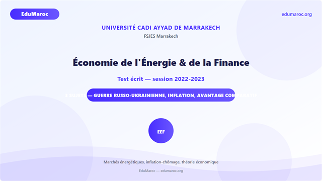 Exemple Concours Master Économie de l'Énergie & de la Finance FSJES Marrakech 2022-2023