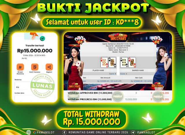 PAMANSLOT JACKPOT Live Games PP-Baccarat Rp.15,000,000- LUNAS