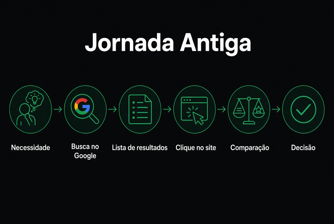Jornada antiga: Google → Lista → Clique → Decisão
