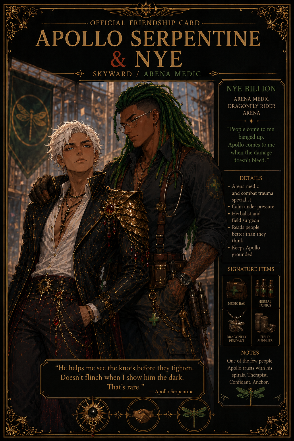 Apollo Serpentine and Nye official friendship card, Skyward and Arena Medic