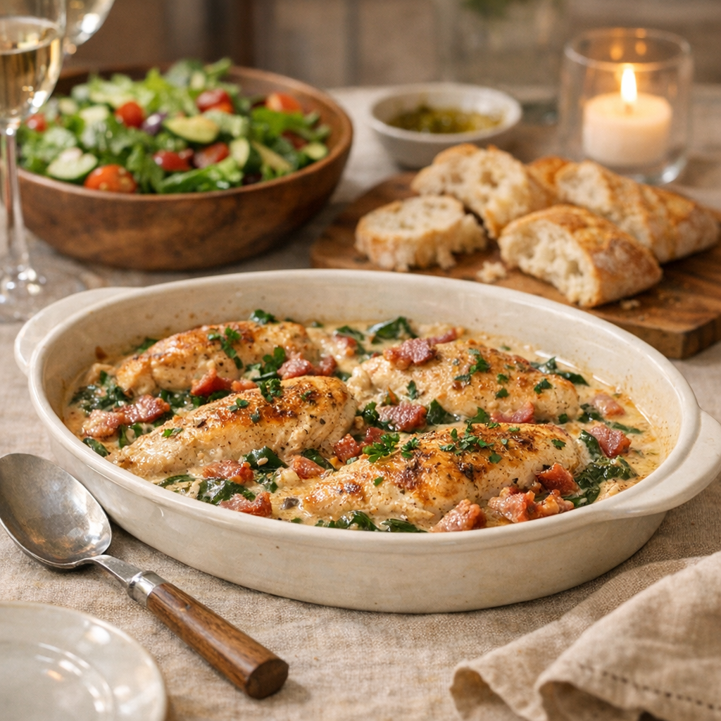 Creamy Chicken and Bacon Skillet (Easy One-Pan) finished dish