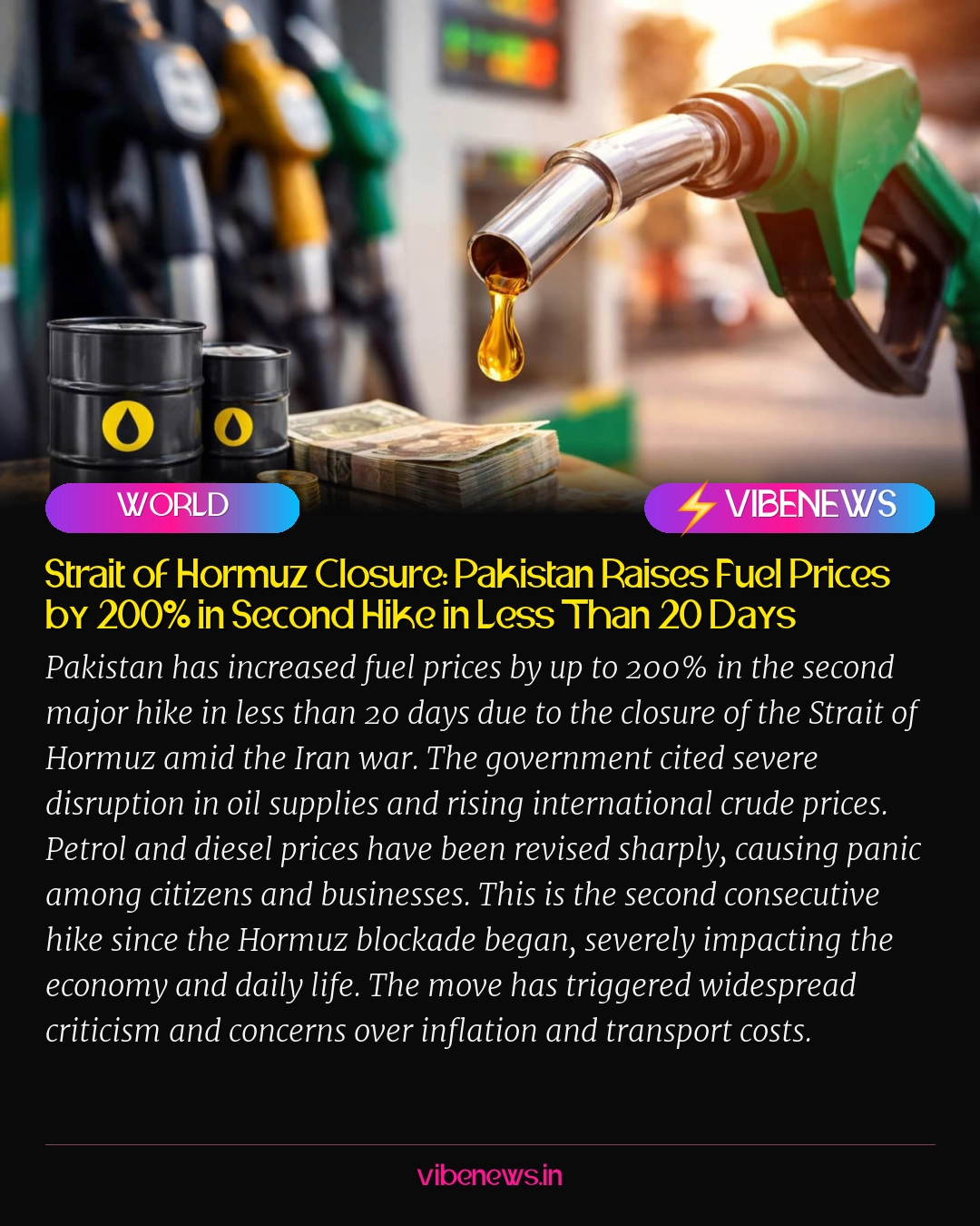 Strait of Hormuz Closure: Pakistan Raises Fuel Prices by 200% in Second Hike in Less Than 20 Days