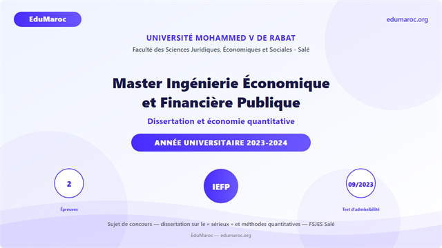 Exemple Concours Master Ingénierie Économique et Financière Publique IEFP FSJES Salé 2023-2024