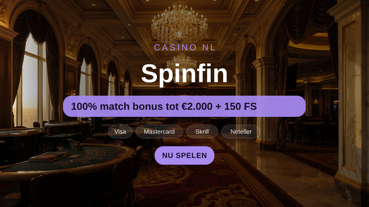 Spinfin casino — welkomstbonus 100% match bonus tot €2.000 + 150 FS, betalingen: Visa, Mastercard, Skrill, Neteller, Paysafecard