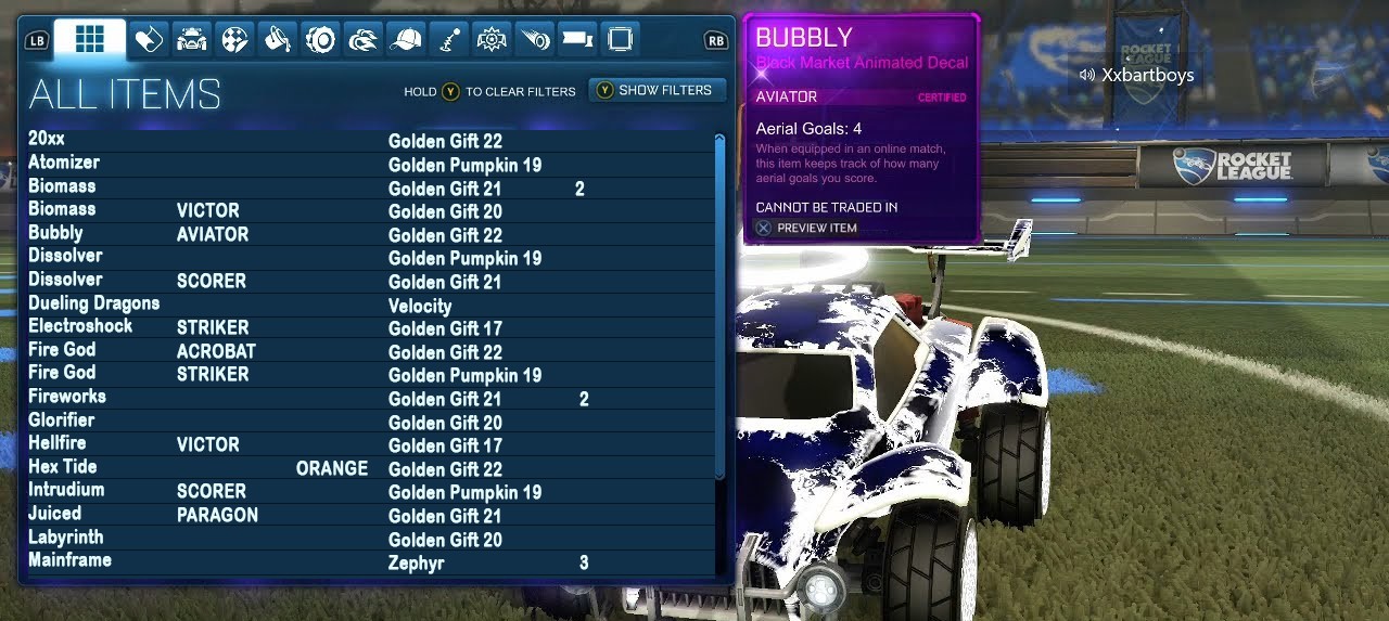 Player Inventory Text Please make an optional inventory text only view : r/RocketLeague