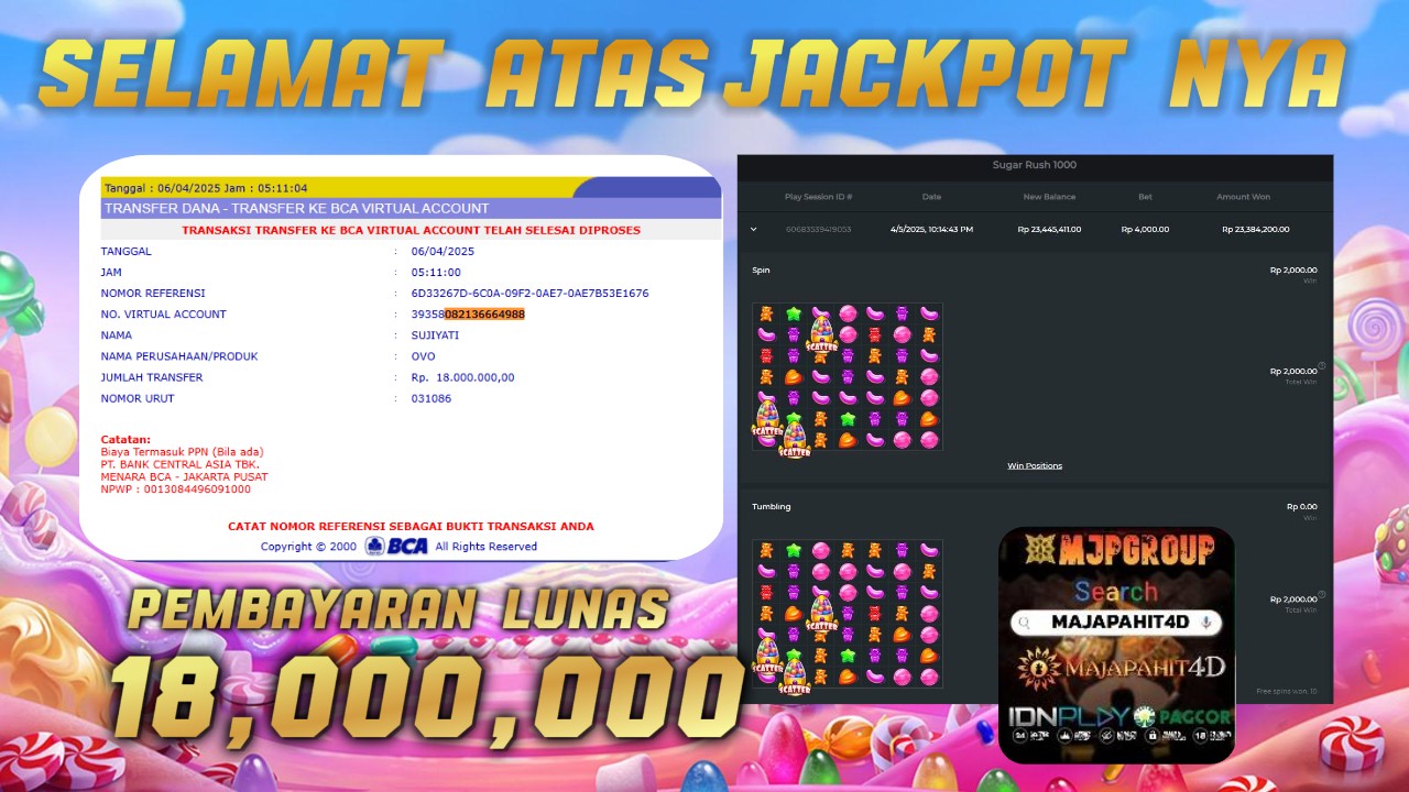 MAJAPAHIT4D JACKPOT SUGAR RUSH Rp.18.000.000.,- LUNAS