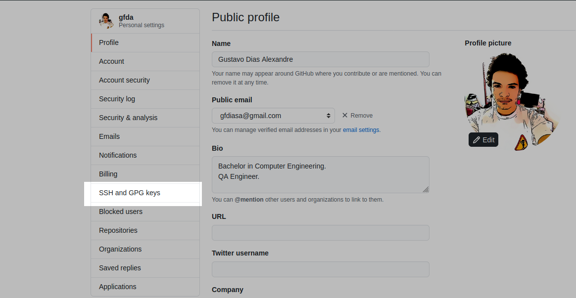 github profile ssh