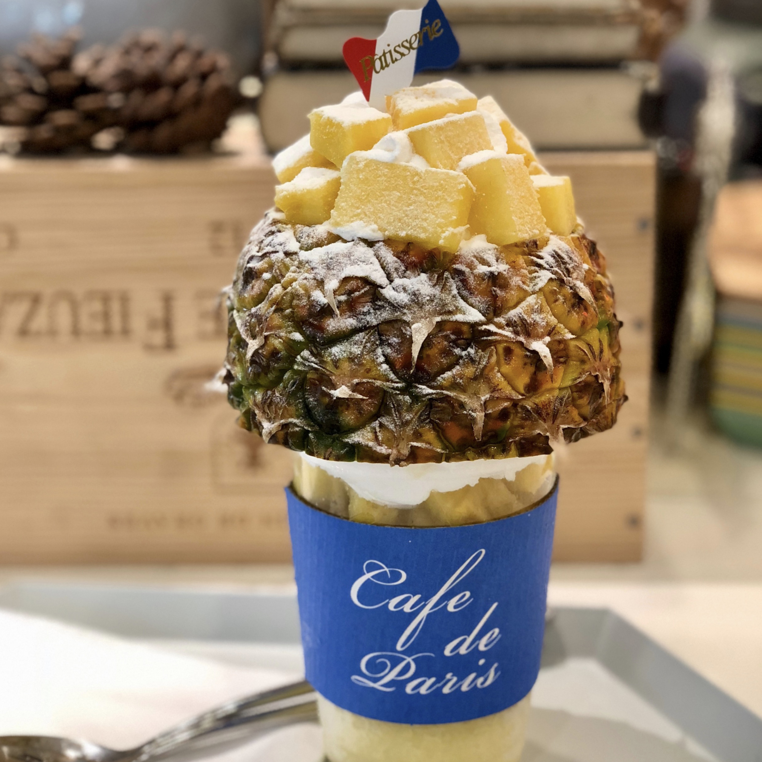 Signature Eiffel Tower Bonbon dessert at Cafe de Paris