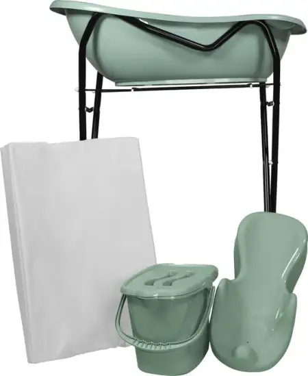 babybadje - MamaLoes Stone Green Badset Incl. Zwarte Badstandaard - ZitBaXL.nl