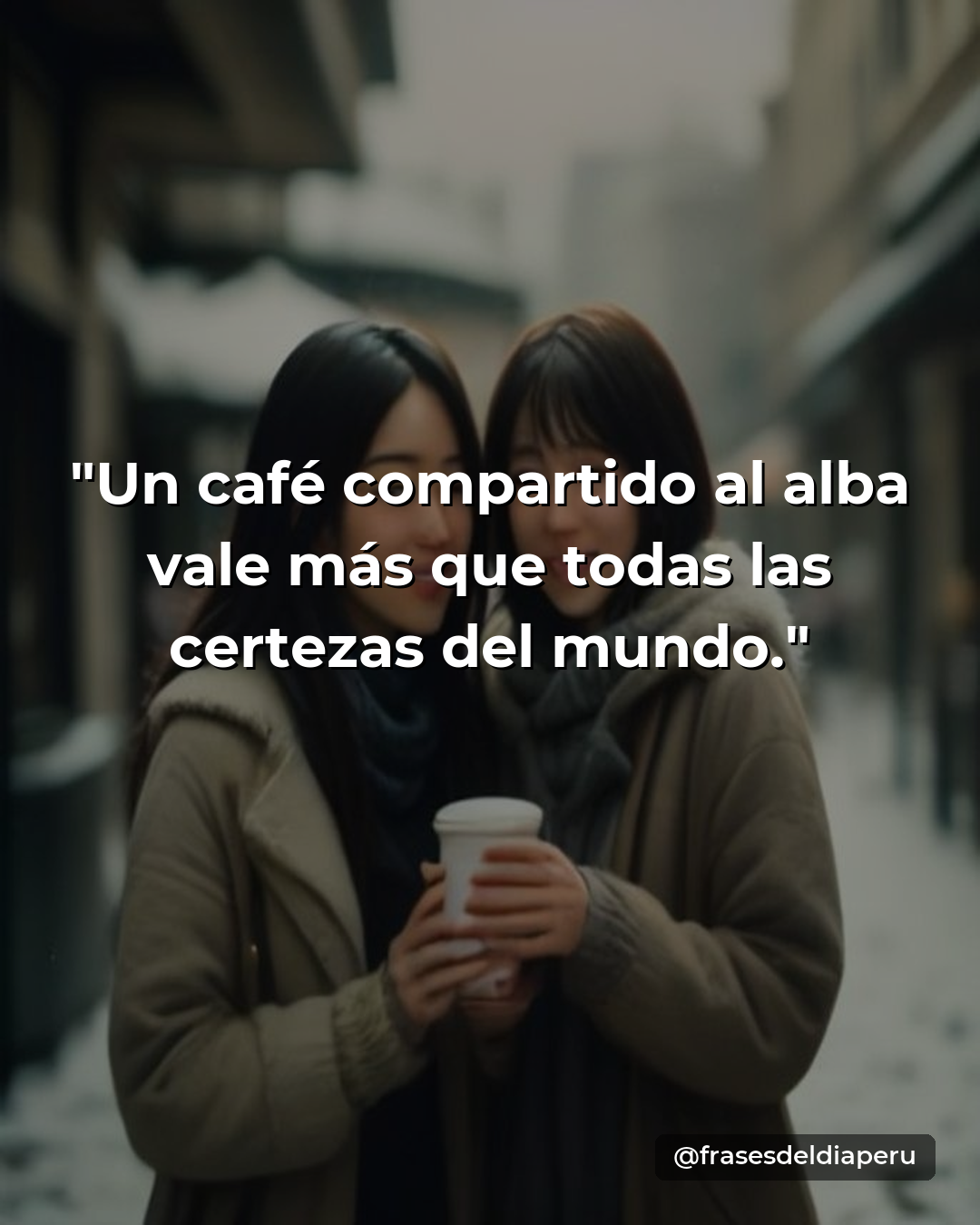 Manos sosteniendo tazas de café humeante en un parque invernal