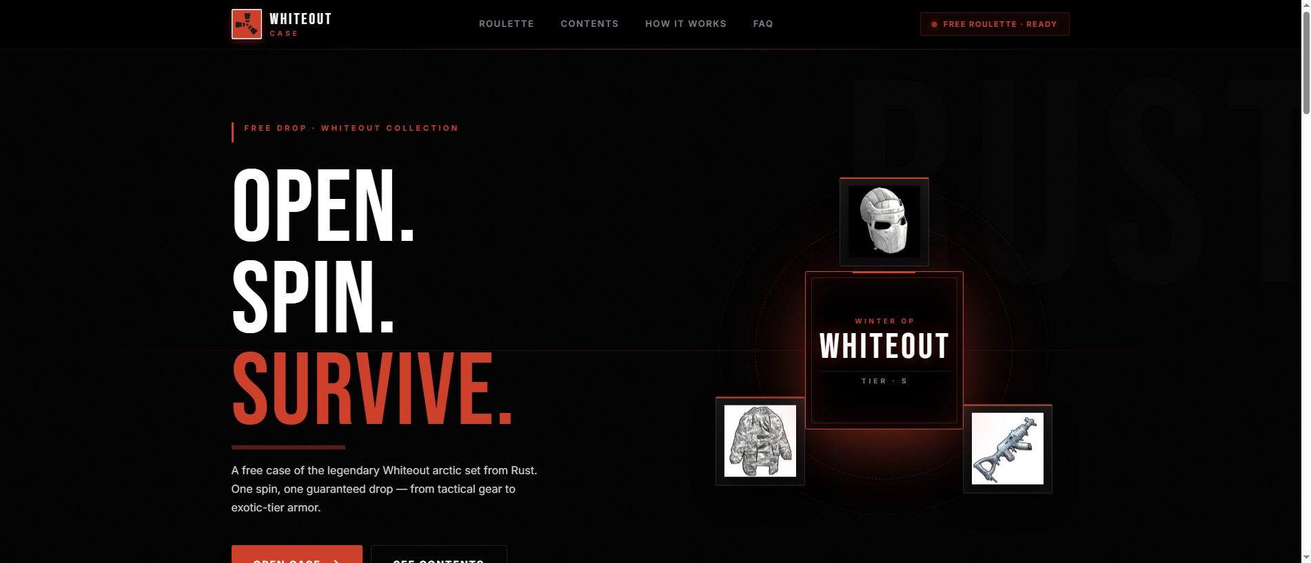Forensic screenshot of rustloot.top showing the phishing page layout