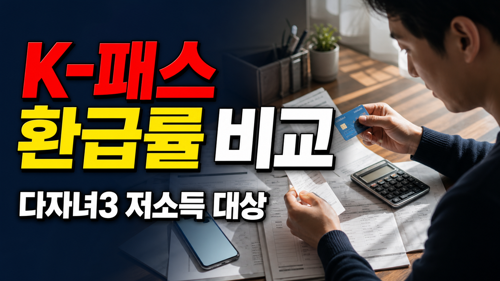 다자녀3 80%와 저소득 83.3%, K-패스 특별 환급률 비교 관련 핵심 정보를 상징적으로 보여주는 썸네일 이미지