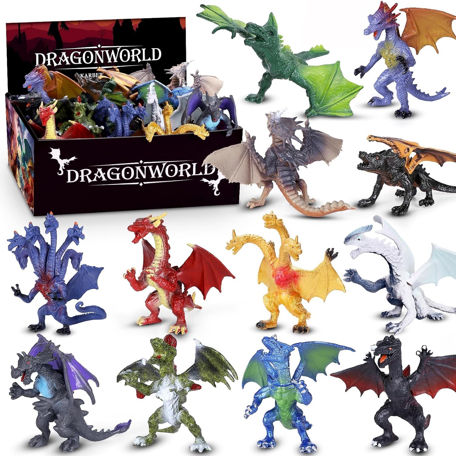 12 Pcs Dragon Toy Set with Gift Box, 4 Inch Realistic Mini Dragon