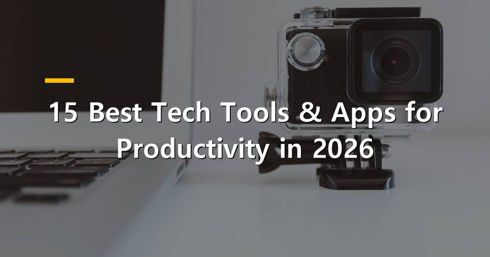 A person using various tech tools and apps on a laptop, tablet, and smartphone, illustrating productivity in 2026.