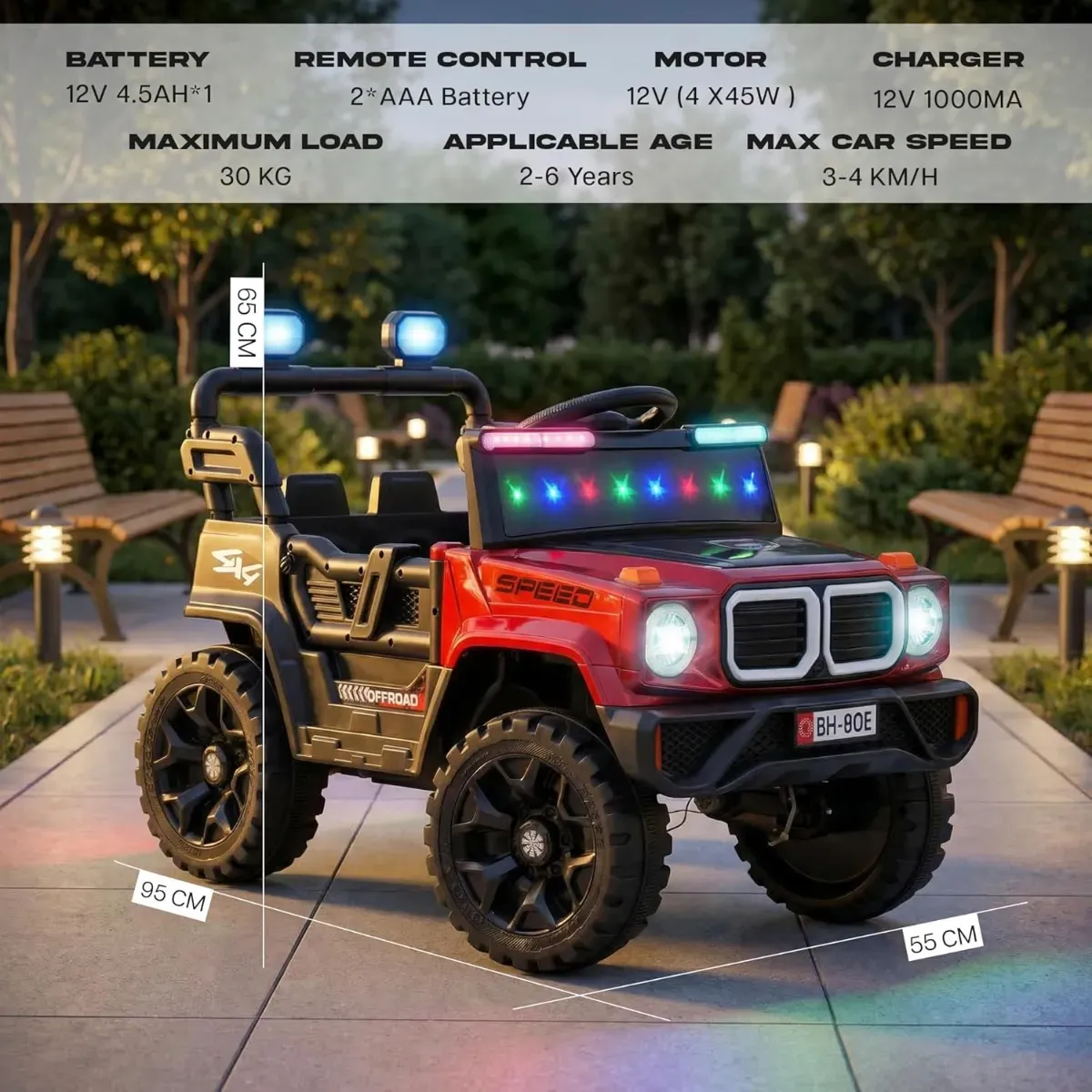 80 E Operated Jeep for Kids with Parental Control | Kids Electric Battery Car with 4x4 Motors, RGB Lights & Music | Rechargeable Electric Ride on Toy Car for Kid 1 to 6 Years photo 6