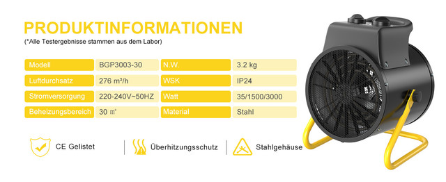 DAHTEC Heizlüfter Produktinformationen