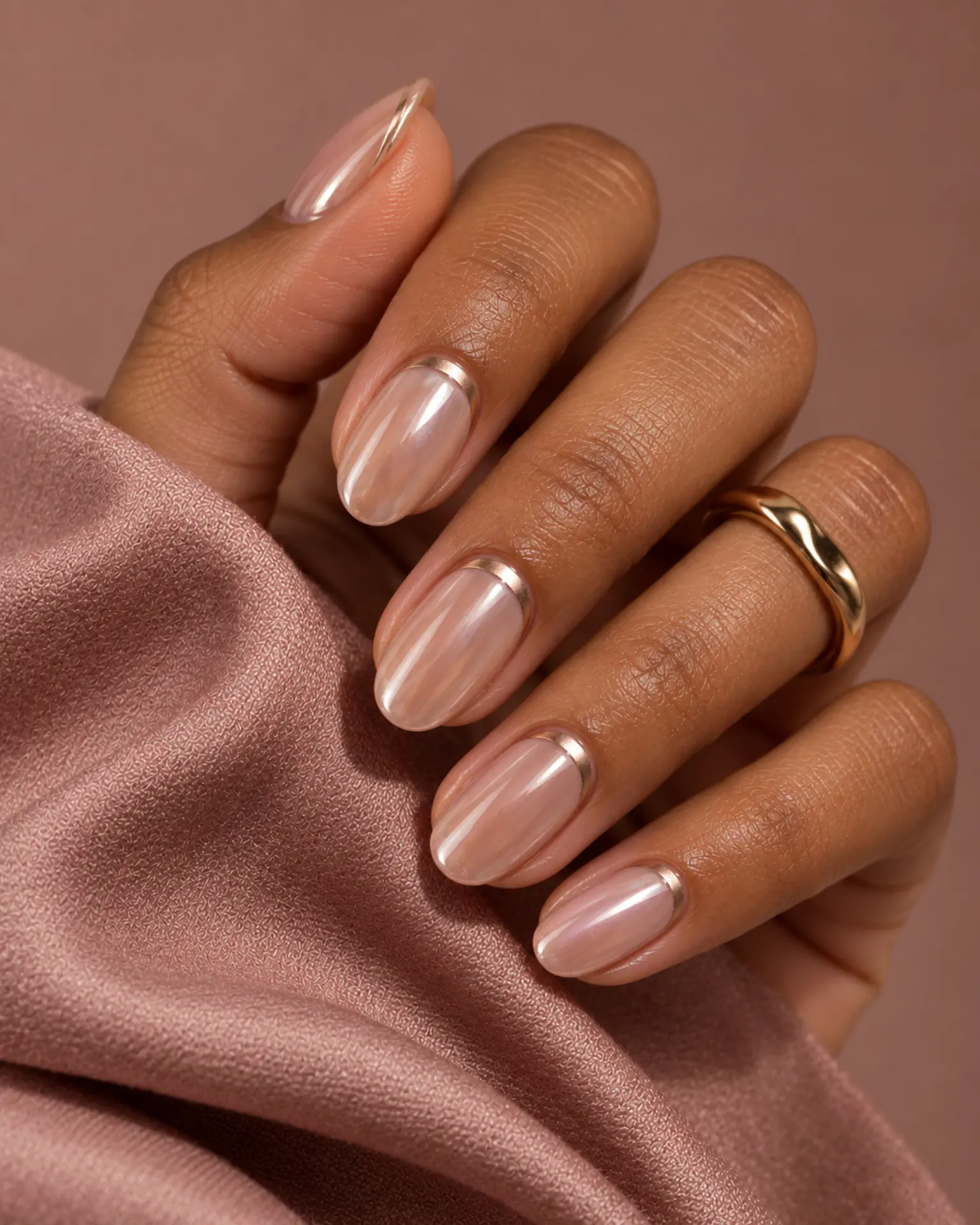 Chrome Reverse French manicure inspiration for chrome nail ideas