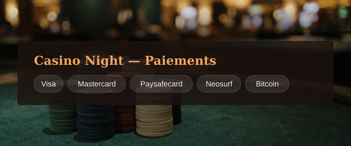 Casino Night — Paiements: Visa, Mastercard, Paysafecard, Neosurf, Bitcoin