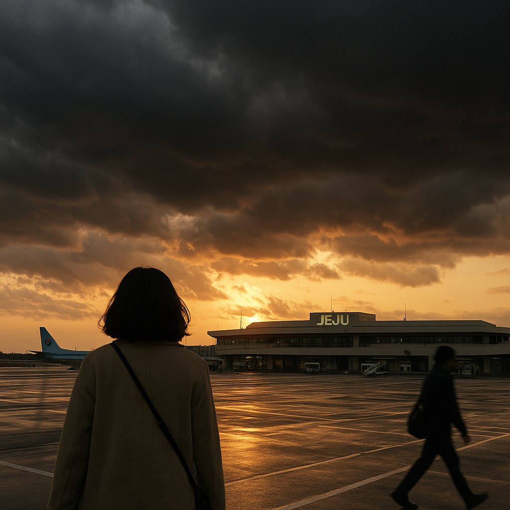jeju airport departure storm clouds