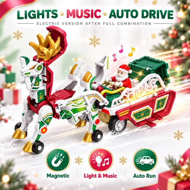 Fully combined Christmas reindeer sleigh toy with lights music and automatic movement