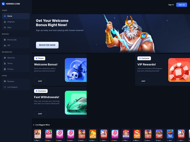 Victim-facing casino site (horwex.com)