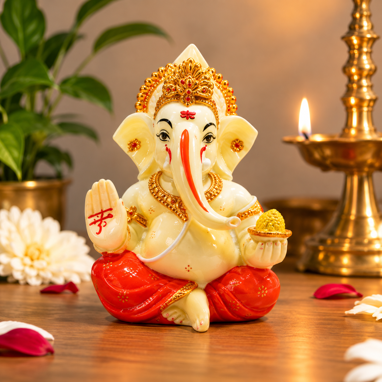 Lord Ganesha White Golden