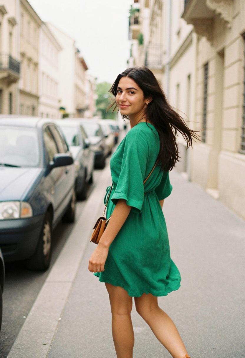 Emerald green wrap dress with breezy silhouette for Easter Sunday
