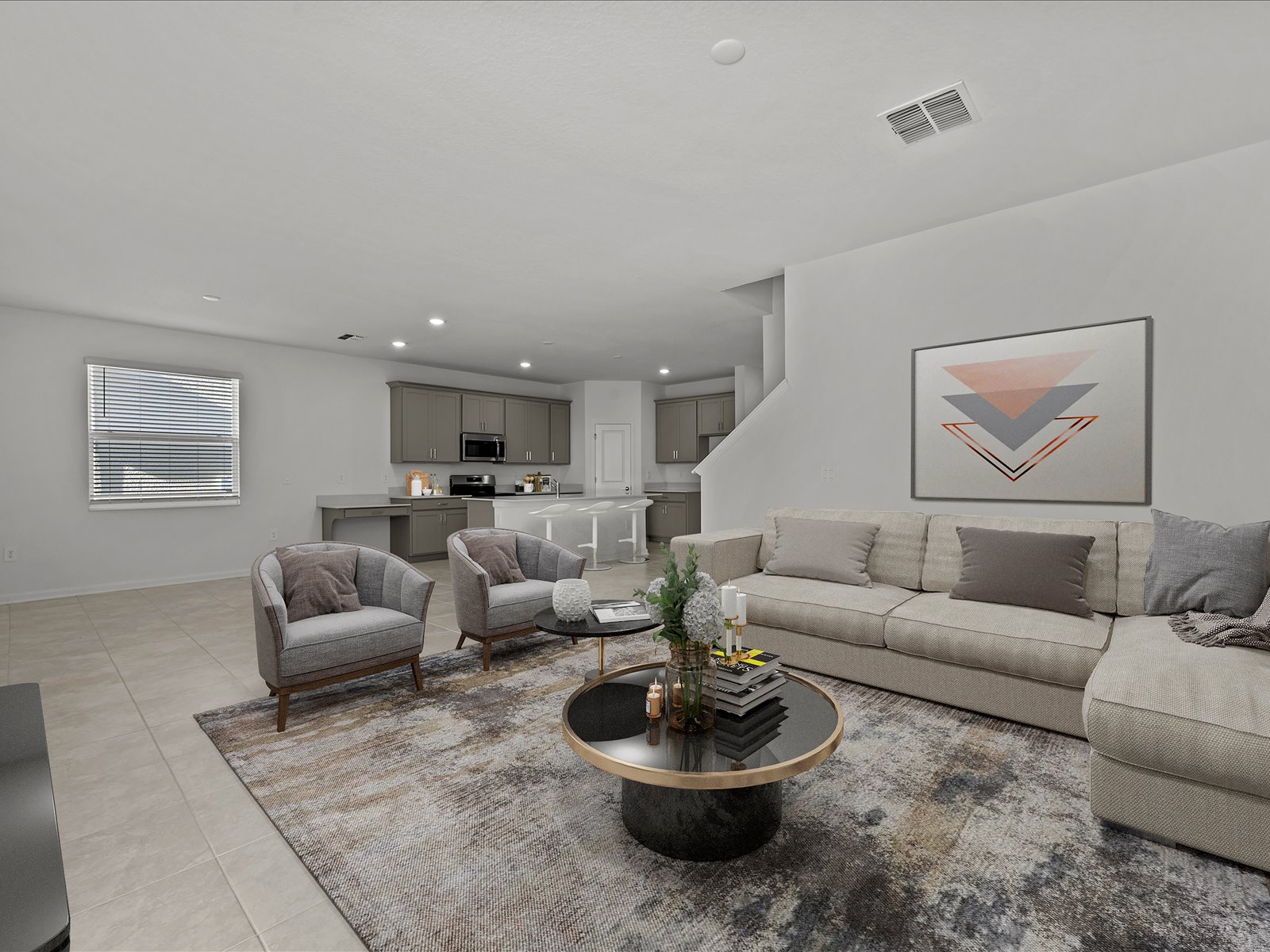 Living area, virtually staged