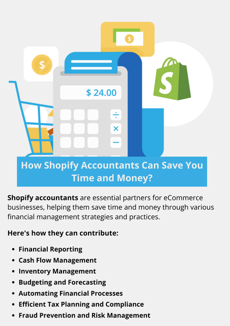 Shopify accountants play a critical role in helping eCommerce businesses save time and money through automation, efficient tax planning, cost optimization, inventory management, cash flow management, financial reporting, budgeting and forecasting, fraud prevention, risk management, and growth strategies. To know more visit here https://www.esenshi.com/shopify-accounting